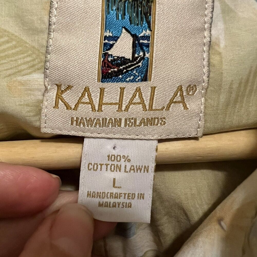 Kahala Hawaiian Shirt Mens Large Floral Yellow White  100% Cotton Vacation Beach - Picture 4 of 9